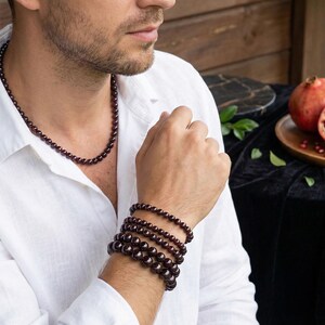 Garnet Beaded Bracelet, January Birthstone, Gemstone Jewelry Burgundy image 4