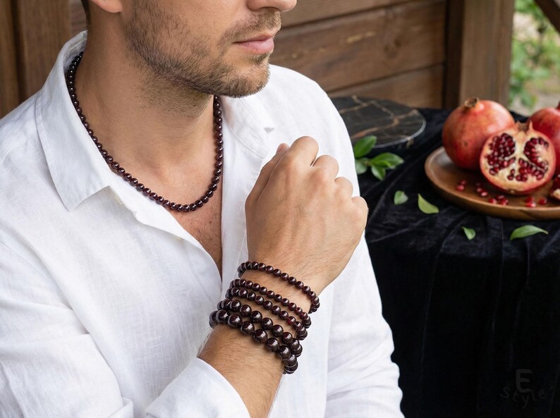 Garnet Beaded Bracelet, January Birthstone, Gemstone Jewelry Burgundy image 4
