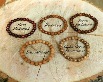 Sandalwood Bracelet, Redwood Bracelet, Wooden Bracelet, Wood Beaded Bracelets, Sequoia, 13-23 cm, 5.11-9.05 inch, 6-8-10mm