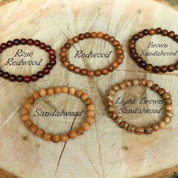 Sandalwood Bracelet, Redwood Bracelet, Wooden Bracelet, Wood Beaded Bracelets, Sequoia, 13-23 cm, 5.11-9.05 inch, 6-8-10mm