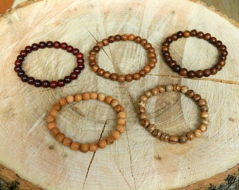 Sandalwood redwood Minimalist Wood Bead Bracelet – Sandalwood & Redwood Earth Tone Jewelry, Simple Everyday Wrist Accessory