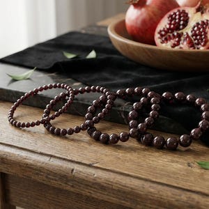 Garnet Beaded Bracelet, January Birthstone, Gemstone Jewelry Burgundy image 2