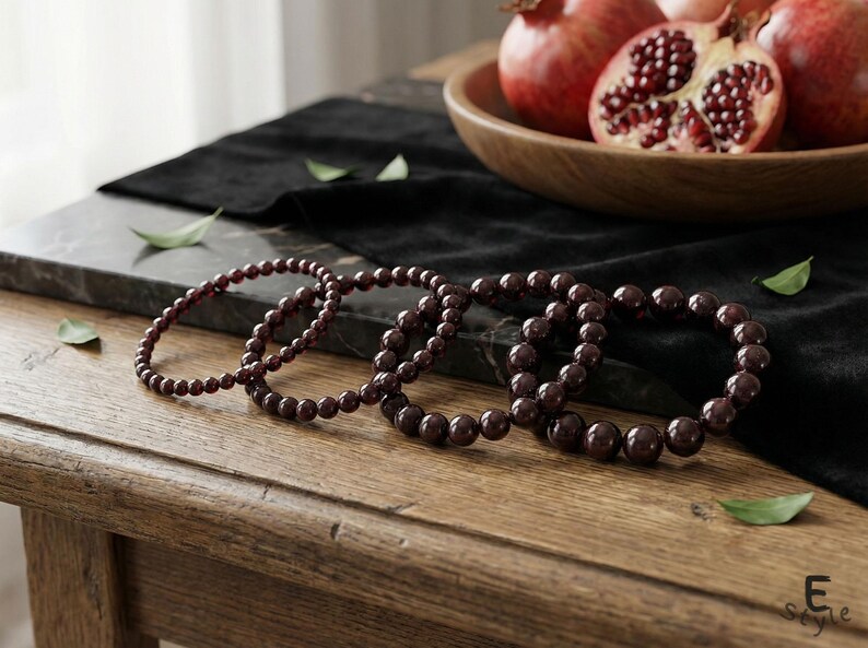 Garnet Beaded Bracelet, January Birthstone, Gemstone Jewelry Burgundy image 2