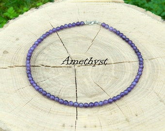 Amethyst Necklace, Amethyst Choker, AAAA Grade, February Birthstone, Beaded Necklace, Beaded Choker, 35-180cm,14-71&quot;, 4-6-8mm