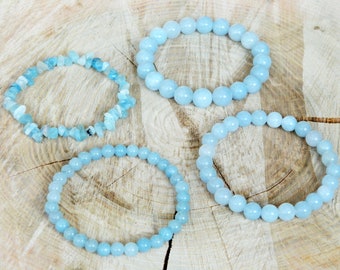 Aquamarin-Armband, AAA-Qualität, Aquamarin-Chips Armband, März Birthstone, 13-23 cm, 5.11-9.05 inch, 4 mm, 6 mm, 8 mm, 4-6 mm Chips