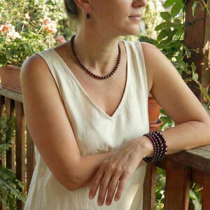 Garnet Beaded Bracelet, January Birthstone, Gemstone Jewelry Burgundy image 3