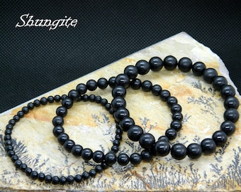 Shungite Beaded Bracelet, Natural Gemstone Root chakra,EMF Protection Bracelet, 5G, Grounding