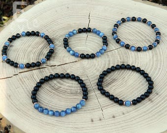 Kyanite Bracelet, Shungite Bracelet, AAA grade Kyanite, Blue Kyanite, Beaded Bracelet, Taurus Birthstone, 13-23cm, 5.11-9.05 inch, 4mm, 6mm