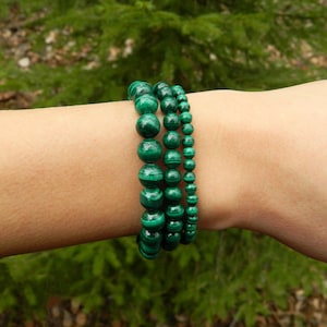Malachietarmband, echt malachiet, edelsteenarmband, geboortesteen Stier, 4-6-8 mm, 4 mm facetgeslepen, groene armband