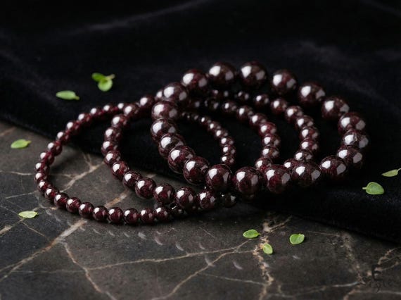 Garnet Beaded Bracelet, January Birthstone, Gemstone Jewelry Burgundy