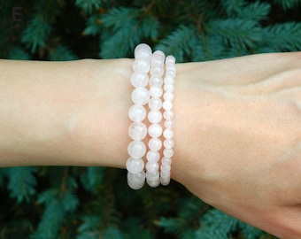 White Jade Beaded Bracelet, Gemstone Jewelry