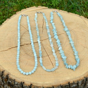 Aquamarijnketting, aquamarijnchoker, AAA-kwaliteit, geboortesteen maart, 35-180 cm, 14-71 inch, kralen van 4-6-8 mm, schilfers van 4-6 mm, klompjes 8-10 mm
