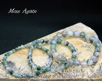 Moosachat Edelstein Armband, Boho Heilkristall Schmuck