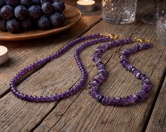 Amethyst Beaded Necklace anklet bracelet with closure, February Birthstone