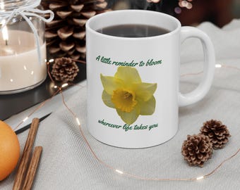 March Birth Month Flower Mug, Minimalist Floral Cup, Botanical Birthday Gift, 11 oz or 15 oz Mug