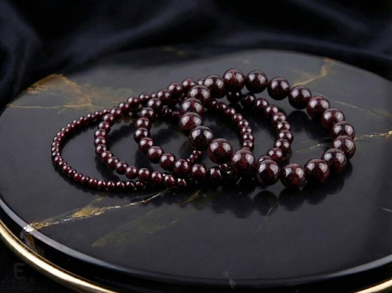 Garnet Beaded Bracelet, January Birthstone, Gemstone Jewelry Burgundy image 6
