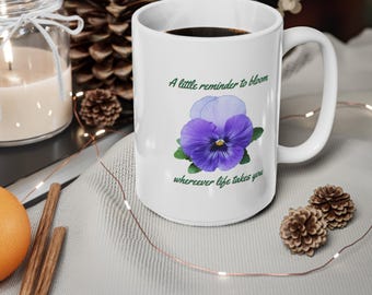February Birth Month Flower Mug, Minimalist Floral Cup, Botanical Birthday Gift, 11 oz or 15 oz Mug