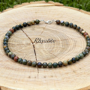 Rhyolietketting, ryolietchoker, regenwoudryoliet, kralenketting, eenvoudige ketting, 35-180 cm, 14-71 inch, 4-6-8-10 mm
