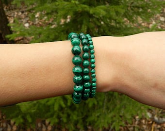 Malachite Bracelet Genuine , Beaded Green Bracelet