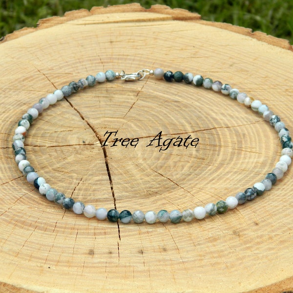 Tree Agate Necklace, Tree Agate Choker, Green Agate, Surfer Necklace, Beaded Necklace, Minimalist, 35-180cm, 14-71 inch, 4mm, 6mm, 8mm, 10mm