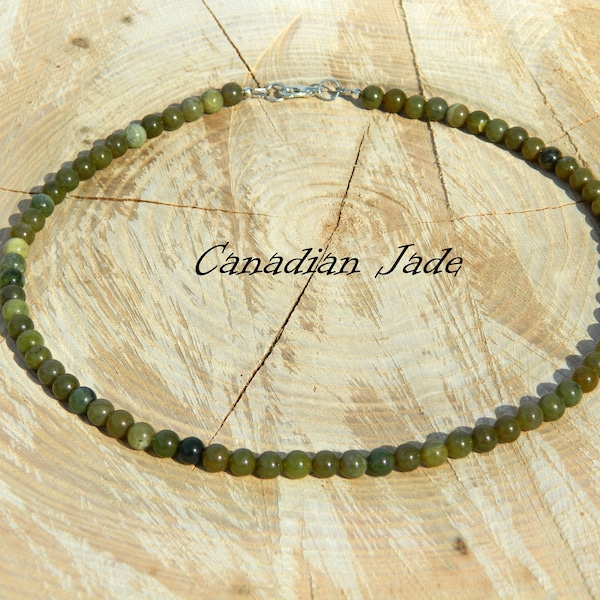 Collier en jade canadien, jade vert, néphrite, tour de cou en jade canadien, tour de cou en jade vert, collier en jade vert, 35-90 cm, 14-35 pouces, 6-8-10 mm