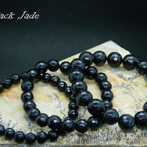 Black Jade Bracelet, Beaded Bracelet, Taurus Birthstone, Men Bracelet, 13-23 cm, 5.11-9.05 inch, 8mm, 10mm, 12mm