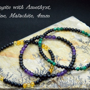 Shungite Bracelet, Amethyst Bracelet, Malachite Bracelet, Citrine Bracelet, Gemstone Bracelet, 13-23 cm, 5.11-9.05 inch, 4mm