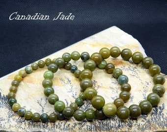 Green Jade Bracelet, Canadian Jade, Nephrite Bracelet, AAA Grade, March Birthstone, 13-23 cm, 5.11-9.05 inch, 6-8-10mm