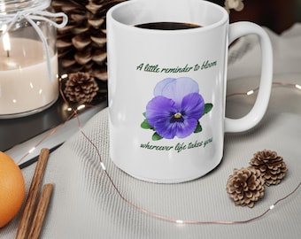 February Birth Month Flower Mug, Minimalist Floral Cup, Botanical Birthday Gift, 11 oz or 15 oz Mug