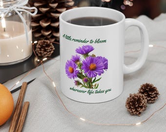 September Birth Month Flower Mug, Minimalist Floral Cup, Botanical Birthday Gift, 11 oz or 15 oz Mug