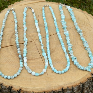 Larimar Necklace, Larimar Choker, Chips Necklace, Beaded Necklace, February and March Birthstone, 35-90cm, 14-35inch, 6mm, 8mm, 5-8mm chips