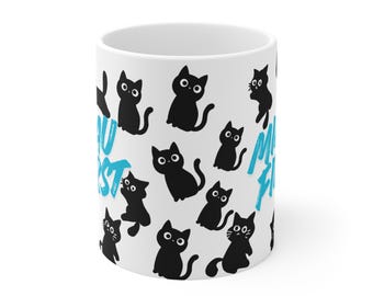 Cute cat mug for cat mum/dad, Black Cat Pattern, Miau First Ceramic Coffee Mug, christmas gift for cat lover/owner, Cat Lover Birthday Gift