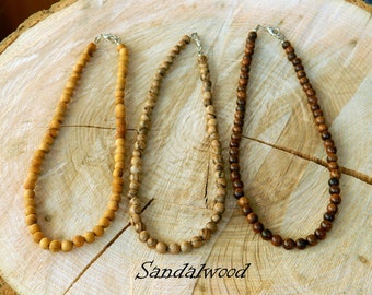 Collier en bois de santal, tour de cou en bois de santal, bois de santal naturel, collier de perles en bois, surfeur, minimaliste, 35-180 cm, 14-71 pouces, 6 mm, 8 mm, 10 mm