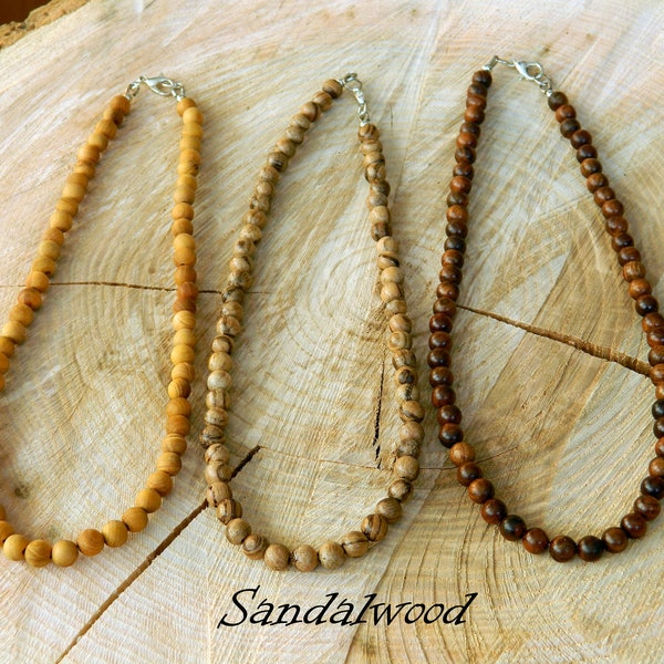 Sandalwood Necklace, Sandalwood Choker, Natural Sandalwood, Wooden Beaded Necklace, Surfer, Minimalist, 35-180cm, 14-71 inch, 6mm, 8mm, 10mm