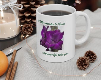 August Birth Month Flower Mug, Minimalist Floral Cup, Botanical Birthday Gift, 11 oz or 15 oz Mug