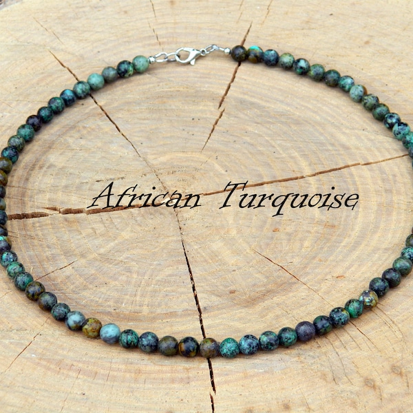 Collier turquoise africain, tour de cou turquoise africain, collier turquoise, tour de cou turquoise, pierre de naissance cancer 35-90 cm, 14-71 pouces, 4-6-8 mm