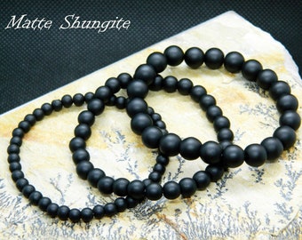 Pulseira de shungita, proteção EMF, shungita fosca, pulseira de contas, pulseira de pedras preciosas, 13-23 cm, 5,11-9,05 polegadas, 4 mm, 6 mm, 8 mm, 10 mm