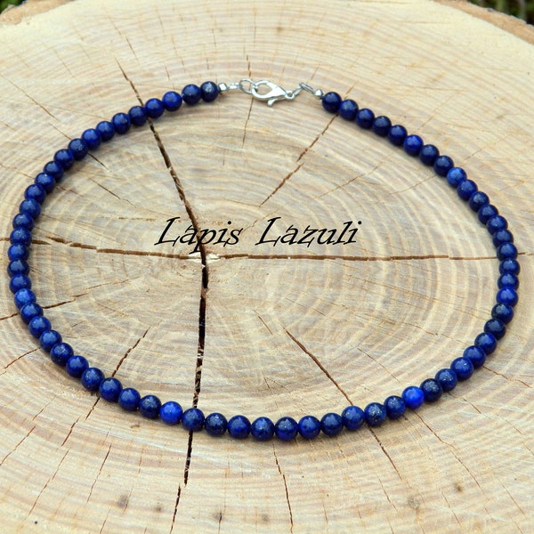 Collier en lapis lazuli, tour de cou en lapis lazuli, pierre de naissance de septembre, collier surfeur, collier de perles, 35-90 cm, 14-35 pouces, 4 mm, 6 mm, 8 mm, 10 mm