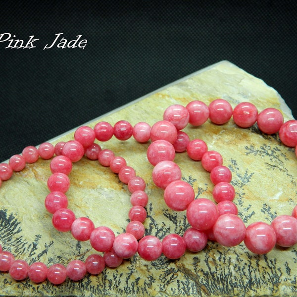 Pink Jade Bracelet, AAA Grade, Rose Jade, Gemstone Bracelet, March Birthstone, Birthstone Jewelry, 13-23cm, 5.11-9.05 inch, 6-8-10mm