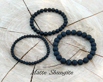 Pulseira de shungita fosca, proteção EMF, pulseira de shungita, pulseira de contas, pulseira de pedras preciosas, 13-23 cm, 5,11-9,05 polegadas, 4 mm, 6 mm, 8 mm