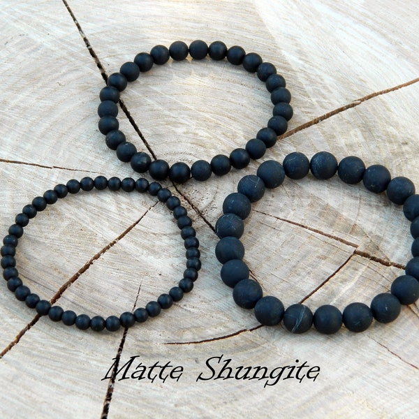 Bracciale Shungite opaco, Protezione EMF, Bracciale Shungite, Bracciale con perline, Bracciale pietra preziosa, 13-23 cm, 5.11-9.05 pollici, 4mm, 6mm, 8mm