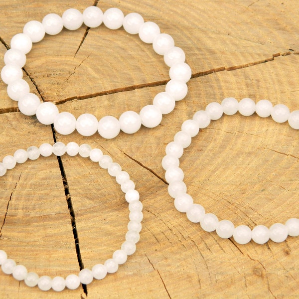 Bracelet en jade blanc, bracelet perlé, bracelet en pierres précieuses, bijoux en pierre de naissance, 13-23 cm, 5,11-9,05 pouces, 4-6-8 mm