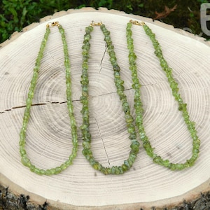 Naszyjnik z peridotem, kolia z peridotem, bransoletka na kostkę z peridotem, bransoletka z peridotem, kamień narodzin sierpnia, 15-180 cm, 6-71 cali, fasetowane koraliki 3 mm, odłamki 4-6 mm