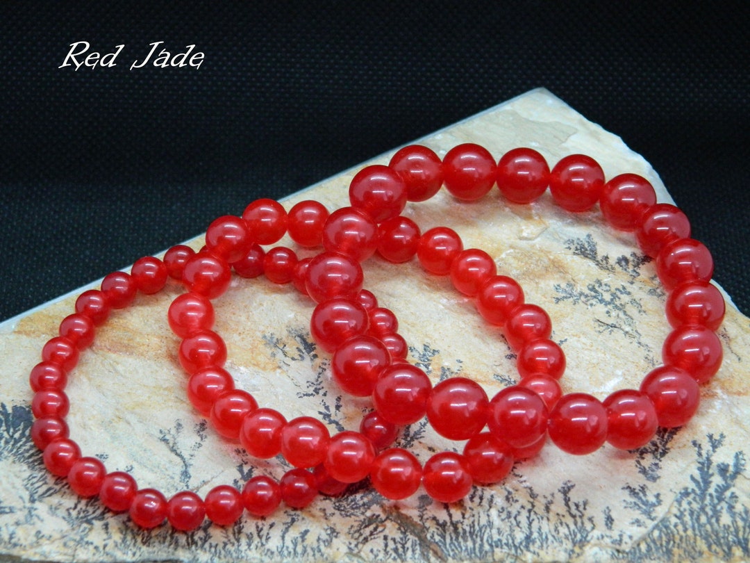 Red Jade Bracelet, AAA Grade, Ruby Color, March Birthstone, Gemstone
