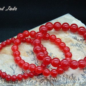Red Jade Bracelet, AAA Grade, Ruby Color, March Birthstone, Gemstone Bracelet, 13-23 cm, 5.11-9.05 inch, 4-6-8-10-12mm