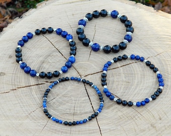 Shungite Bracelet, Lapis Lazuli Bracelet, Beaded Bracelet, Birthstone Jewelry, 13-23cm, 5.11-9.05 inch, 4mm, 6mm, 8mm, 10mm