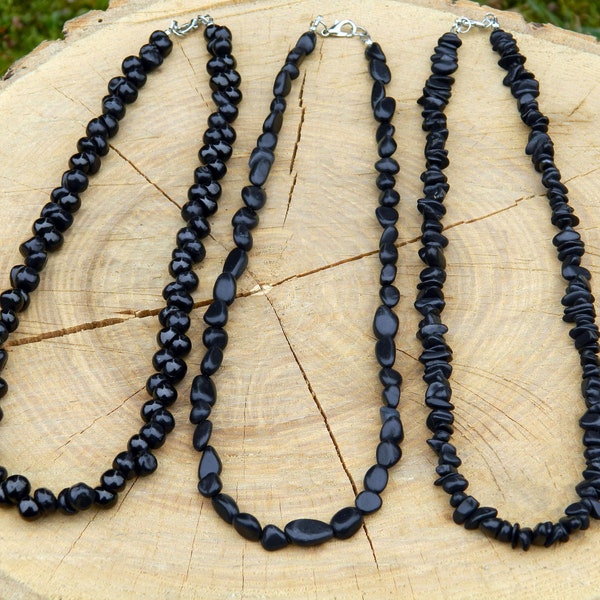 Collana di shungite, girocollo di shungite, protezione EMF, shungite naturale, shungite lucidata burattata, pepite di shungite, 35-90 cm, 14-35 pollici, 6-12 mm