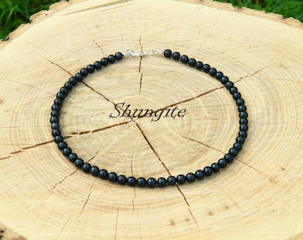 Collana di shungite, protezione EMF, Shungite naturale, Girocollo, Girocollo di Shungite, Collana di perline, Minimalista, 35-180 cm, 14-71 pollici, 4-6-8-10 mm