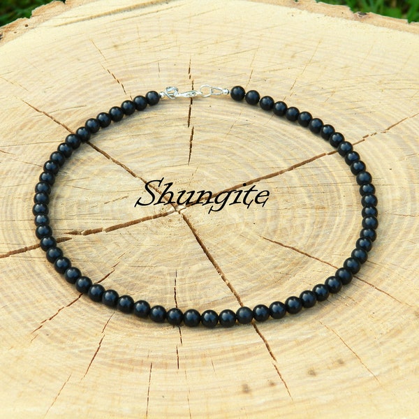 Collana di shungite, protezione EMF, Shungite naturale, Girocollo, Girocollo di Shungite, Collana di perline, Minimalista, 35-180 cm, 14-71 pollici, 4-6-8-10 mm