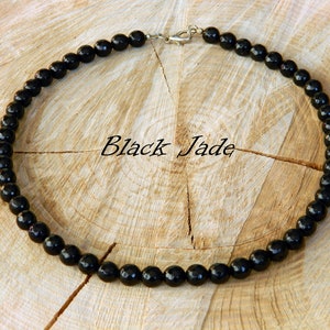 Collar de jade negro, gargantilla de jade negro, cuentas facetadas, collar de hombres, piedra de nacimiento de Tauro, collar simple, 35-90 cm, 14-35 pulgadas, 8-10 mm